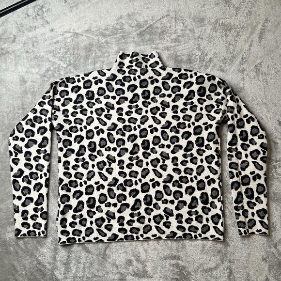Tahari Sweater Womens Large White Black Leopard Print Mock Neck Soft Stretch - Picture 2 of 6